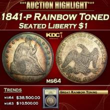 ***Major Highlight*** 1841-p Seated Liberty Dollar Rainbow Toned $1 Choice Unc USCG (fc)