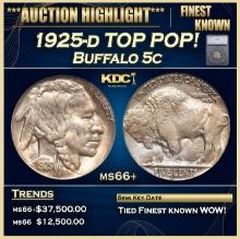 ***Major Highlight*** 1925-d Buffalo Nickel TOP POP!  5c ms66+ SEGS (fc)