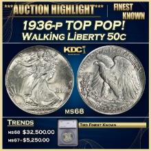 ***Major Highlight*** 1936-p Walking Liberty Half Dollar TOP POP!  50c ms68 SEGS (fc)