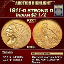 ***Major Highlight*** 1911-d strong d Gold Indian Quarter Eagle $2 1/2 Select Unc USCG (fc)