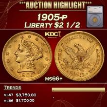 ***Major Highlight*** 1905-p Gold Liberty Quarter Eagle $2 1/2 ms66+ SEGS (fc)