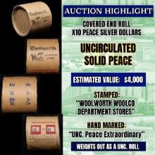 Must See! Covered End Roll! Marked "Unc Peace Extraordinary"! X10 Coins Inside! (FC)