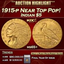 ***Major Highlight*** 1915-p Gold Indian Half Eagle Near Top Pop! $5 ms65+ SEGS (fc)