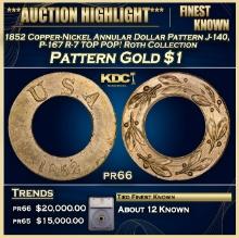 ***Major Highlight*** 1852 Copper-Nickel Annular Dollar Pattern J-140, P-167 R-7 Proof TOP POP! Roth