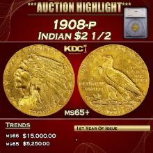 ***Major Highlight*** 1908-p Gold Indian Quarter Eagle $2 1/2 ms65+ SEGS (fc)