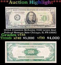 ***Major Highlight*** 1934A President McKinley $500 Green Seal Federal Reserve Note Chicago, IL Grad