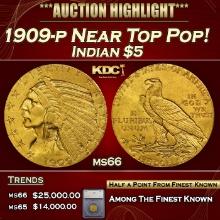 ***Major Highlight*** 1909-p Gold Indian Half Eagle Near Top Pop! $5 ms66 SEGS (fc)