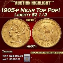 ***Major Highlight*** 1905-p Gold Liberty Quarter Eagle Near Top Pop! $2 1/2 ms67+ SEGS (fc)