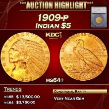 ***Major Highlight*** 1909-p Gold Indian Half Eagle $5 ms64+ SEGS (fc)