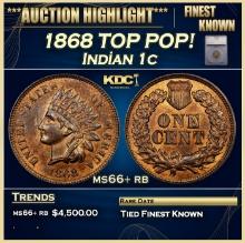 ***Major Highlight*** 1868 Indian Cent TOP POP! 1c ms66+ rb SEGS (fc)