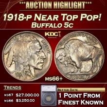 ***Major Highlight*** 1918-p Buffalo Nickel Near Top Pop! 5c ms66+ SEGS (fc)