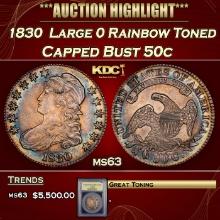 ***Major Highlight*** 1830 Capped Bust Half Dollar  Large 0 Rainbow Toned  50c Select Unc USCG (fc)