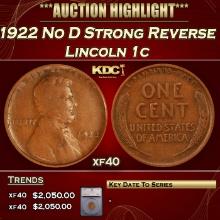 ***Major Highlight*** 1922 No D Lincoln Cent Strong Reverse 1c xf40 SEGS (fc)