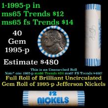 BU Shotgun Jefferson 5c roll, 1995-p 40 pcs Bank $2 Nickel Wrapper