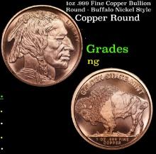 1oz .999 Fine Copper Bullion Round - Buffalo Nickel Style