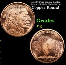 1oz .999 Fine Copper Bullion Round - Buffalo Nickel Style