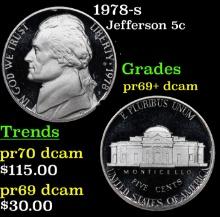 1978-s Proof Jefferson Nickel 5c Grades GEM++ Proof Deep Cameo