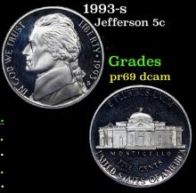 1993-s Proof Jefferson Nickel 5c Grades GEM++ Proof Deep Cameo