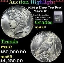 ***Major Highlight*** 1934-p Peace Dollar Near Top Pop! $1 ms66+ SEGS (fc)