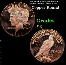 1oz .999 Fine Copper Bullion Round - Peace Dollar Style