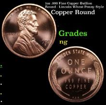 1oz .999 Fine Copper Bullion Round - Lincoln Wheat Penny Style