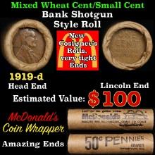 Lincoln Wheat Cent 1c Mixed Roll Orig Brandt McDonalds Wrapper, 1919-d end, Wheat other end