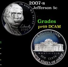 2007-s Proof Jefferson Nickel 5c Grades GEM++ Proof Deep Cameo