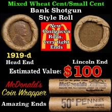 Lincoln Wheat Cent 1c Mixed Roll Orig Brandt McDonalds Wrapper, 1919-d end, Wheat other end