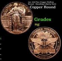 1oz .999 Fine Copper Bullion Round - Standing Liberty Style