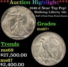 ***Major Highlight*** 1946-d Walking Liberty Half Dollar Near Top Pop! 50c ms67+ SEGS (fc)