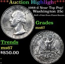 ***Auction Highlight*** 1988-d Washington Quarter Near Top Pop! 25c Graded ms67 BY SEGS (fc)