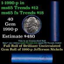 BU Shotgun Jefferson 5c roll, 1990-p 40 pcs Bank $2 Nickel Wrapper