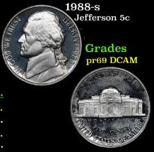 1988-s Proof Jefferson Nickel 5c Grades GEM++ Proof Deep Cameo