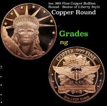 1oz .999 Fine Copper Bullion Round - Statue of Liberty Style