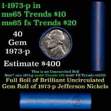 BU Shotgun Jefferson 5c roll, 1973-p 40 pcs Bank $2 Nickel Wrapper