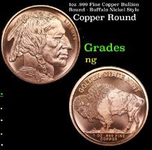 1oz .999 Fine Copper Bullion Round - Buffalo Nickel Style