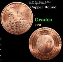 1oz .999 Fine Copper Bullion Round - Apollo 11 Style Grades Ungraded