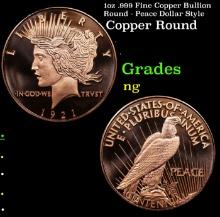 1oz .999 Fine Copper Bullion Round - Peace Dollar Style