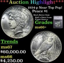 ***Major Highlight*** 1934-p Peace Dollar Near Top Pop! $1 ms66+ SEGS (fc)