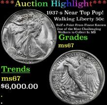 ***Major Highlight*** 1937-s Walking Liberty Half Dollar Near Top Pop! 50c ms67 SEGS (fc)