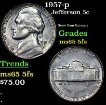 1957-p Jefferson Nickel 5c Grades GEM 5fs