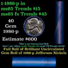 BU Shotgun Jefferson 5c roll, 1986-p 40 pcs Bank $2 Nickel Wrapper