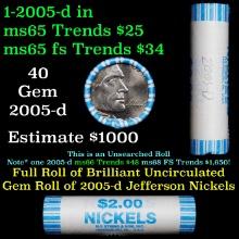 BU Shotgun Jefferson 5c roll, 2005-d Bison 40 pcs Bank $2 Nickel Wrapper