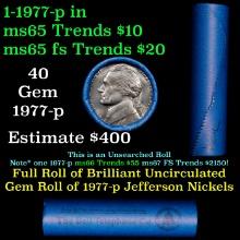 BU Shotgun Jefferson 5c roll, 1977-p 40 pcs Bank $2 Nickel Wrapper