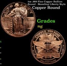 1oz .999 Fine Copper Bullion Round - Standing Liberty Style