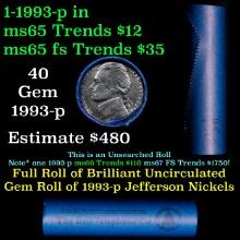 BU Shotgun Jefferson 5c roll, 1993-p 40 pcs Bank $2 Nickel Wrapper