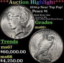 ***Major Highlight*** 1934-p Peace Dollar Near Top Pop! $1 ms66+ SEGS (fc)