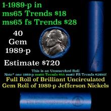 BU Shotgun Jefferson 5c roll, 1989-p 40 pcs Bank $2 Nickel Wrapper