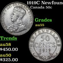 1919C Newfoundland (Canada Provincial) 50 Cents Silver KM# 12 Grades Choice AU