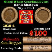 Lincoln Wheat Cent 1c Mixed Roll Orig Brandt McDonalds Wrapper, 1919-d end, Wheat other end